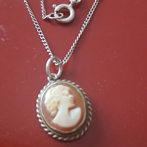 Small cameo in 925 silver with silver chain, like new