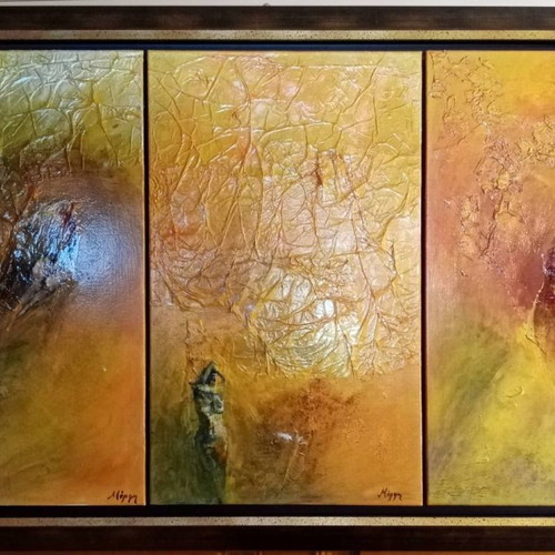 Triptych painting new, acrylic mixed media on canvas