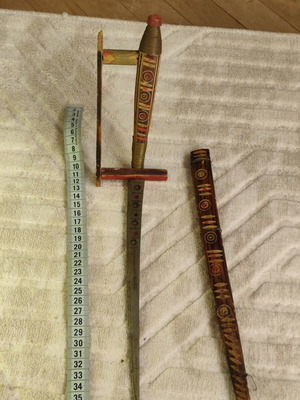 Traditional folk kama knife with wooden D-guard and sheath like new