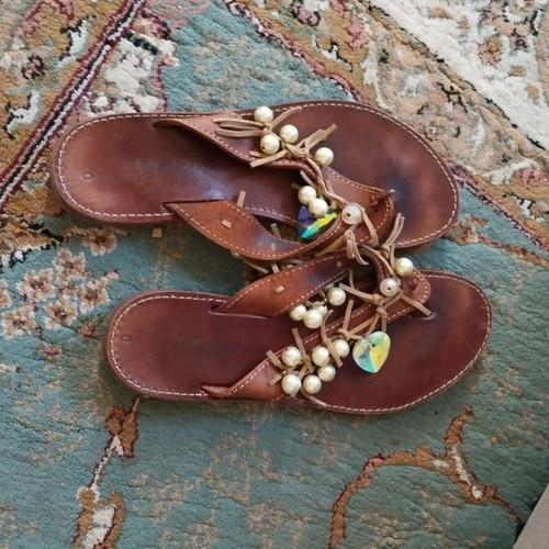 Leather sandals used, brown, size 40