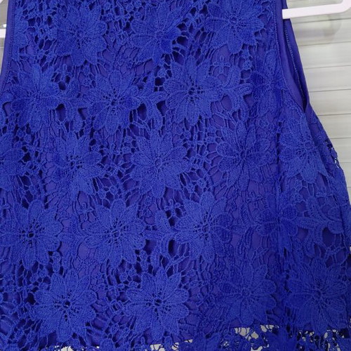 Women's sleeveless electric blue top with lace