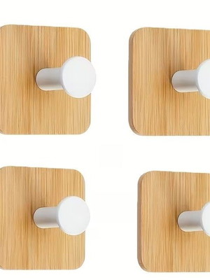 Set of 4 Wood-Look Adhesive Hooks in White