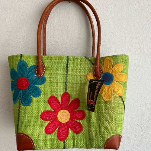 Straw bag Bag-All green with inner lining and drawstring closure new