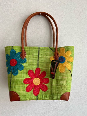 Ψάθινη τσάντα Bag-All πράσινη με εσωτερική φόδρα και κορδόνι καινούργια