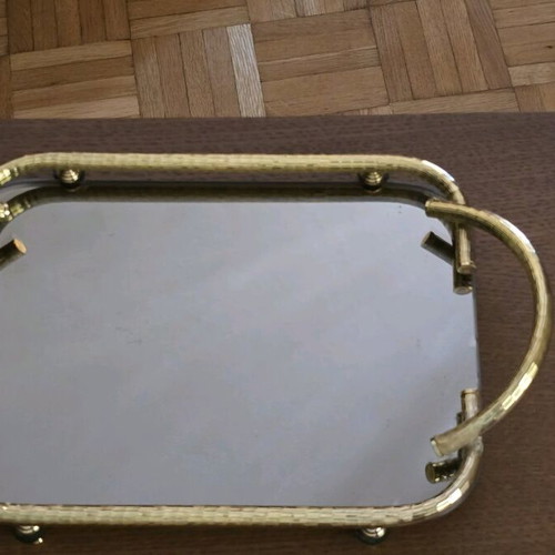 Tray with gold-plated handles and mirror in very good condition