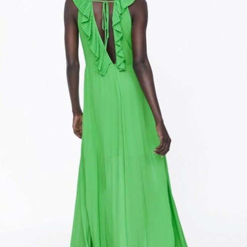 Zara green maxi dress like new, neckline closed
