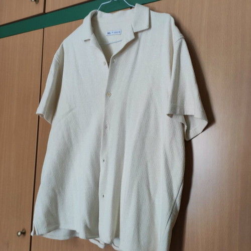 Zara men's shirt ecru new, cotton with rustic effect XL