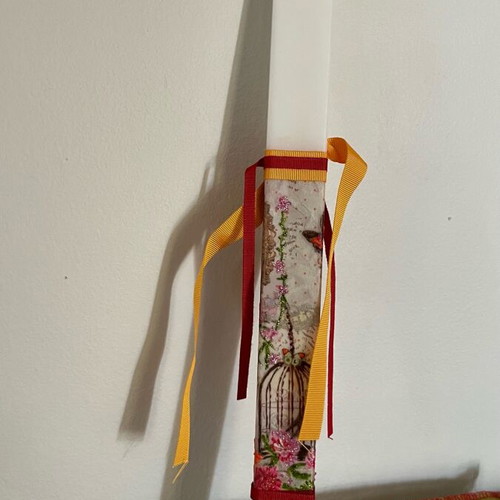 Painted candle with acrylic colors and decoupage new