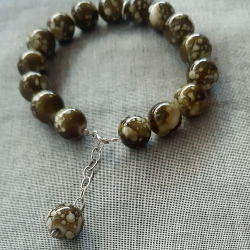 Suzi Bracelet green olive beads with silver 925, handmade, new
