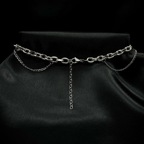 Choker necklace stainless steel like new with glass bead