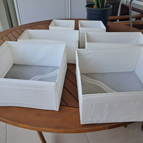 Fabric storage boxes set of 6 foldable with zipper, white, new