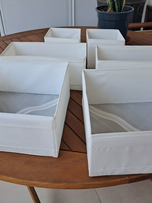 Fabric storage boxes set of 6 foldable with zipper, white, new