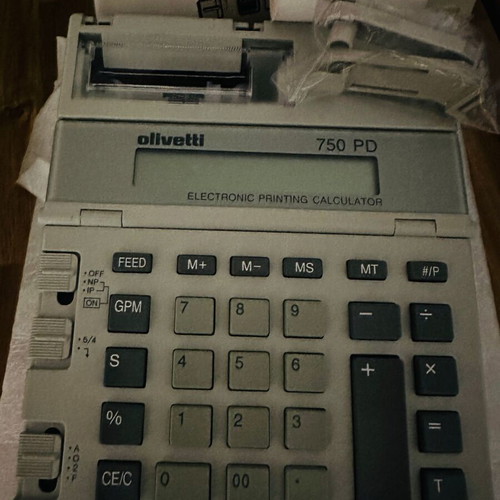 Olivetti 750 PD printing calculator new, Italian