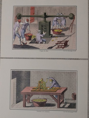 Engravings new with old coin mint workshop theme, set of 2