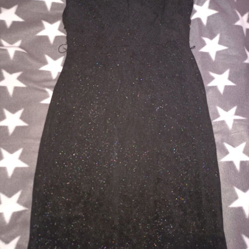 Mini strapless dress in slim fit with gold glitter effect like new, black
