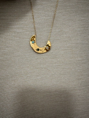Stainless steel necklace gold with smile design and three stones new