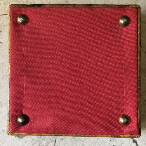 Small storage box used, camel leather with Egyptian design