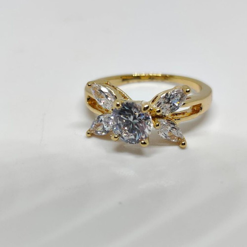 Elegant women's ring with central crystal and decorative petals, like new