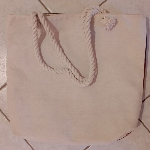 Shoulder beach bag used with flamingo design, beige and red