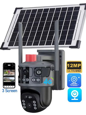 Eseecloud 4Lens 3 Screens 12MP 6K HD Outdoor Surveillance Camera 360 PTZ IP CCTV Wireless WIFI