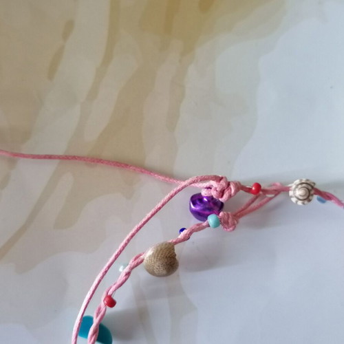 Handmade anklet new with shells and pink waxed thread