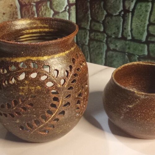 Handmade ceramic aromatic burner set stoneware like new