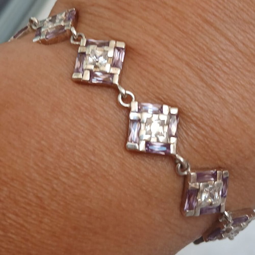 925 silver bracelet with zirconia and steel chain extension up to 19 cm