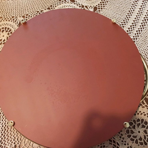 Round serving tray with mirror and gilded frame new