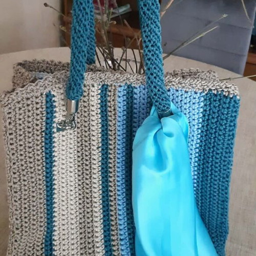 Santorini Breeze Handmade Knitted Shoulder Bag new, beige and blue