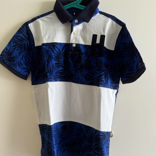Polo μπλούζα Tommy Hilfiger για αγόρι Large 12-14 ετών σαν καινούργια, άσπρη και μπλε