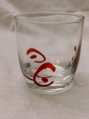 Espiel whiskey glass set of 6 like new, clear with red detail
