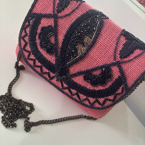 Handmade crossbody bag new, pink with embroidery