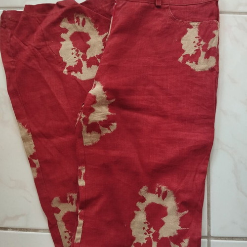 Linen bell-bottom pants and vest set used, red, slim fit