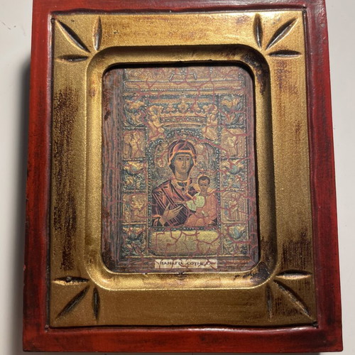 Wooden Icon of Panagia with Certificate of Authenticity handmade frame