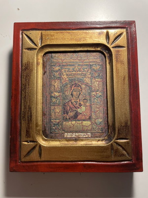 Wooden Icon of Panagia with Certificate of Authenticity handmade frame