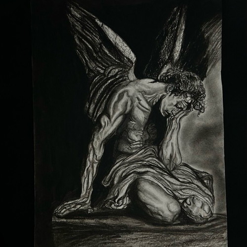 Handmade charcoal drawing signed, new