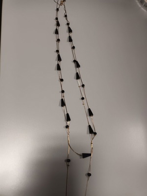 Platinum plated long double necklace with black stones new