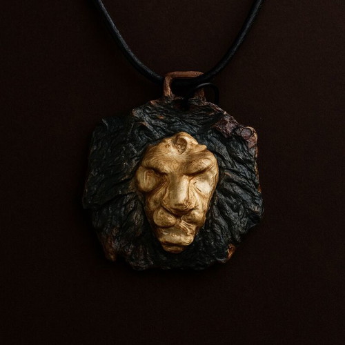 Handmade pendant hand-painted lion from plastic 45 mm