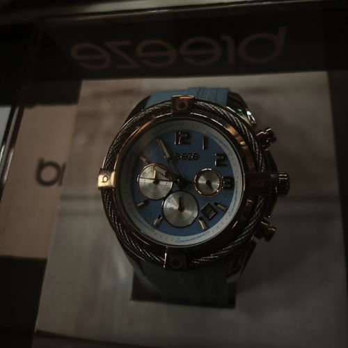 Breeze Chronograph Watch with Light Blue Textured Dial and Silicone Strap