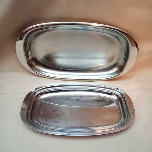 Stainless Steel Serving Trays used, set of 2, one Corona