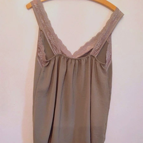 Women's khaki top blouse with lace straps and ruched back