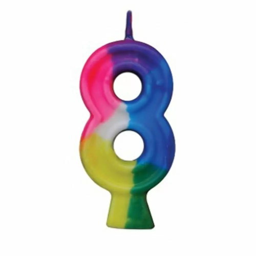 Birthday candle No 8 new multicolored with holder base
