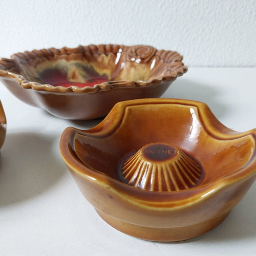 Ceramic set used with bowl and 2 ashtrays liquid lava style