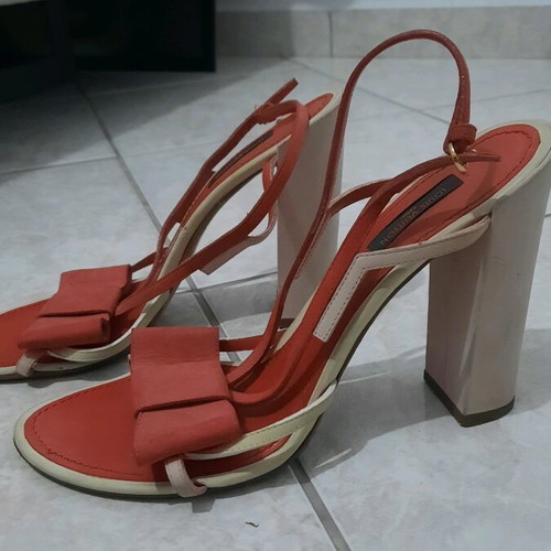 Louis Vuitton women's sandals used with thick 12 cm heel red pink