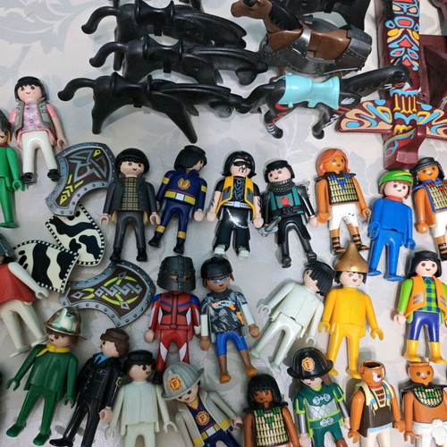 Playmobil figures pack of 41 with 7 horses and a car used