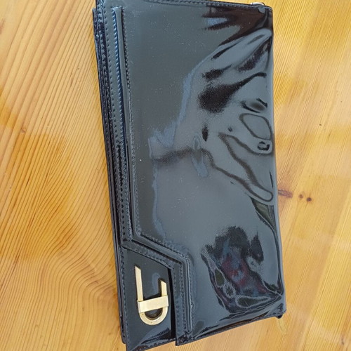 Clutch bag black patent leather with gold chain like new