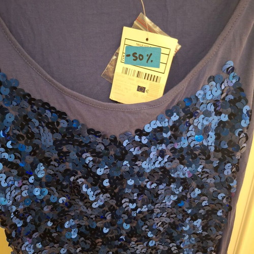 Morgan top with sequins, size M, new, blue