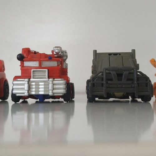 Transformers Bot Shots figures used, Optimus Prime, Megatron, Ironhide, Scourge