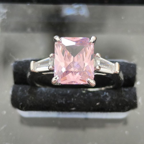 Ring with Pink Rectangular Stone and Baguette Side Stones new