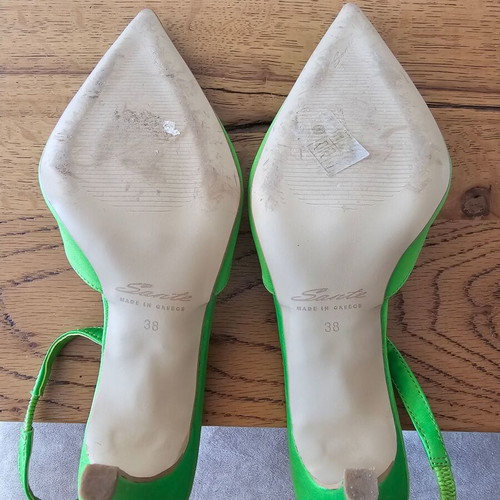 Sante women's green satin slingback pumps size 38 like new